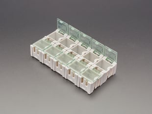 10 pack of Tiny Modular Snap Boxes for SMD component storage - White half opened up.