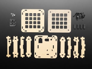 Acrylic enclosure pieces and black, plastic hardware for a 4x4 keypad. 