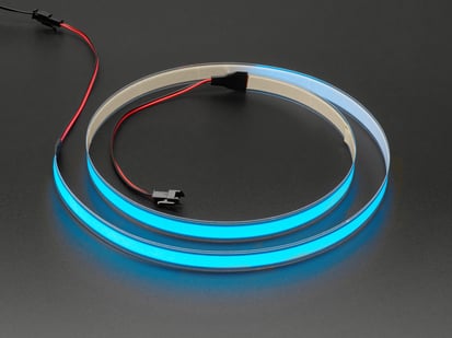 Blue Electroluminescent (EL) Tape Strip - 100cm w/two connectors - Demo Shot of the Blue Electroluminescent (EL) Tape Strip - 100cm w/two connectors.