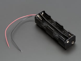 Angled shot of slim, black 8 x AA battery holder with plain wires.