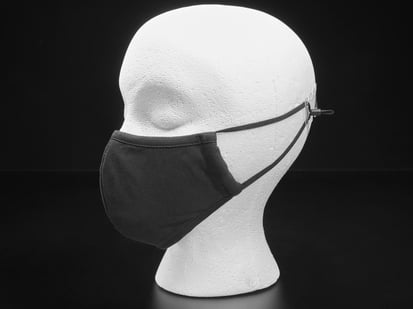 Adult PM2.5 Filtering Face Mask With 2 Filter Inserts - Black - Black cloth face mask shown on a mannequin