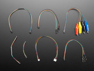 Top view of various JST-SH cables of varying lengths and connectors.