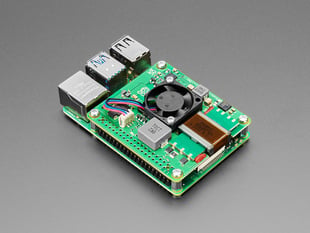 Power over Ethernet HAT on top of Raspberry Pi computer.