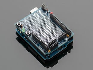 Angled shot of assembled Adafruit Proto Shield for Arduino
