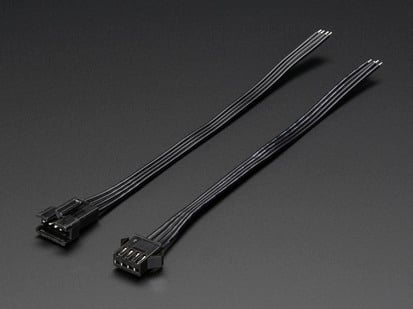 4-pin JST SM Plug + Receptacle Cable Set - Angled shot of 2 4-pin JST SM Plug + Receptacle Cable.