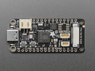 Overhead shot of black, rectangular microcontroller with 22-pin FPC connector.