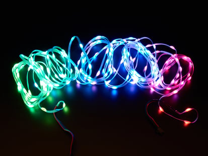 Adafruit NeoPixel Pebble / Seed LED Strand - 200 LEDs - 2" Pitch - 10 meters long - 10 meters long - Demo Shot of the LED RGB Pebble Pixel, Addressable string light/DC5V, 200 LED/pcs.