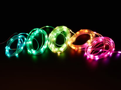 Adafruit NeoPixel Pebble / Seed LED Strand - 150 LEDs - 4" Pitch - 15 meters long - 15 meters long - Demo Shot of the LED RGB Pebble Pixel, Addressable string light/DC5V, 150 LED/pcs.