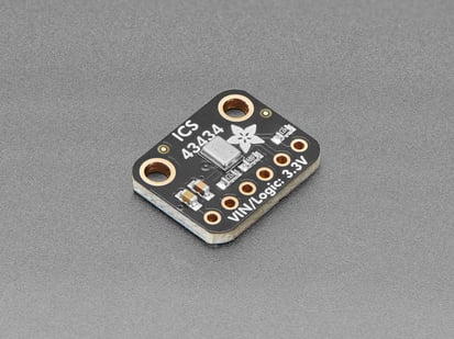 Adafruit I2S MEMS Microphone Breakout - ICS-43434 - Angled shot of black, rectangle-shaped microphone breakout board.