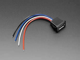 Angled shot of snap-in, USB-A panel mount cable with four wires.