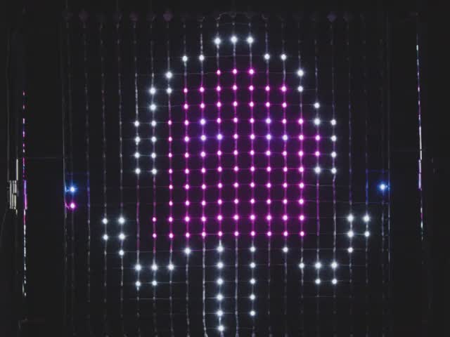 NeoPixel LED Outdoor Netting - 20 x 20 LEDs - 1x1 Meter Sizing - Video of LED netting emitting a space invader toon.