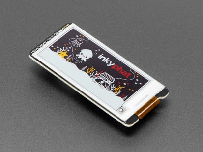 Pimoroni Inky pHAT - 4 Color eInk Display - Red/Yellow/Black/White - PIM784 - Angled shot of 2.13" electronic ink display add-on board.