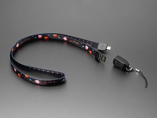 Fabric lanyard with USB-A and USB-C adapters and plastic cap removed.