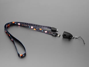 Fabric lanyard with USB-A and USB Micro-B adapters and plastic cap removed.