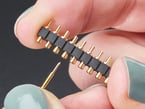 Close-up of pogo pin header with prototyping header.
