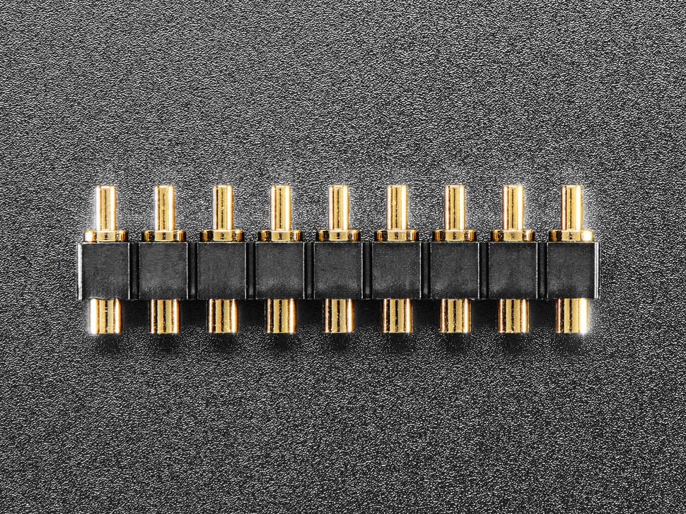 Overhead shot of 9-pin pogo pin header.