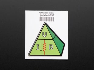 Triangle-ish shaped sticker of a green pyramid with the letters V, I, and R in white, with a red zigzag resister, and trimmed in black. Mounted on white paper with barcode.  