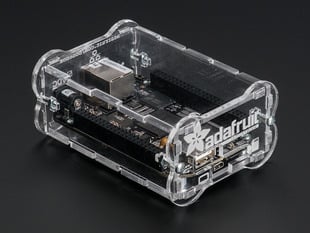 Microcontroller enclosed in a clear, acrylic case.