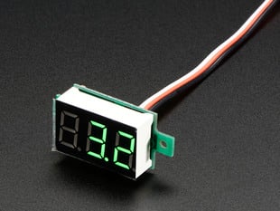Angled shot of a Mini 3-wire Volt Meter that reads 3.2. 