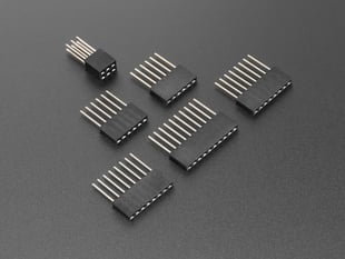 Angled Shot of all the headers to the Shield stacking headers for Arduino.