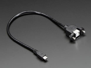 Panel mount USB Cable with USB-B socket and USB Mini-B plug.