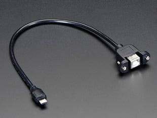 Panel mount USB Cable with USB-B socket and USB micro-B plug.