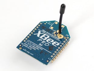 XBee wireless module with wire antenna.